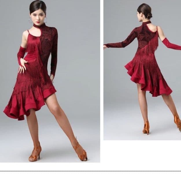 社交 ダンス ドレス 情熱の舞 フリンジ アシンメトリーラテンドレス