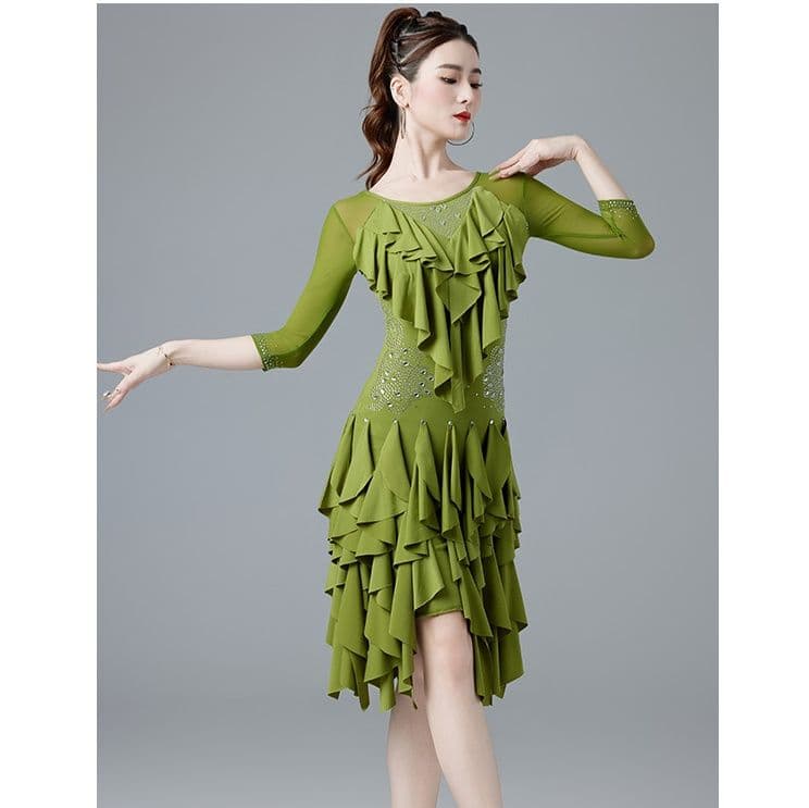 社交 ダンス ドレス 華麗なる重ね段フリルラテンドレス