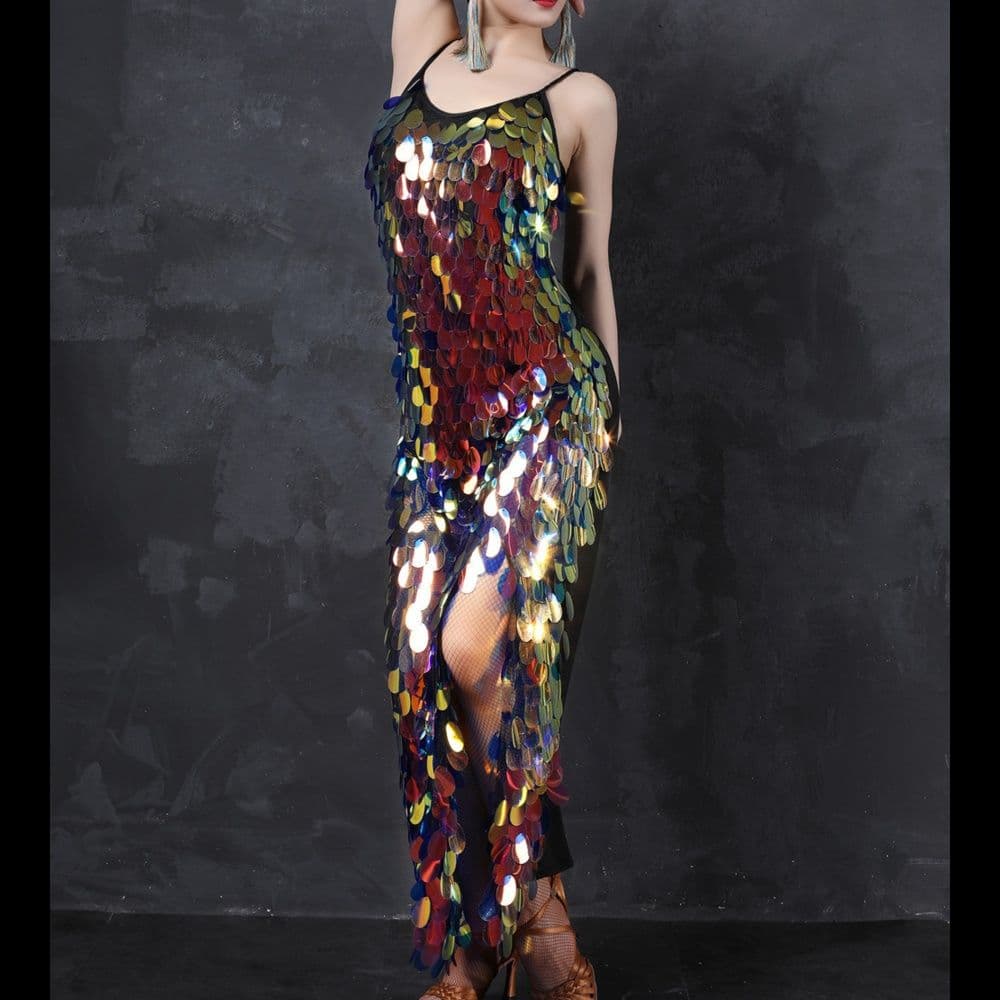 社交 ダンス ドレス 輝くスパンコール ラテンダンス衣装