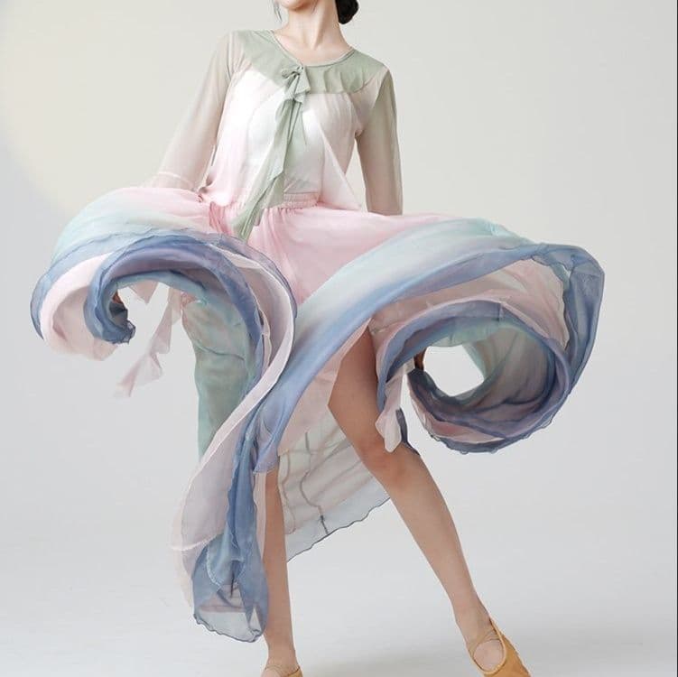 社交 ダンス ドレス 秋冬新作 ラテン グラデーションロングスカート 社交ダンス衣装