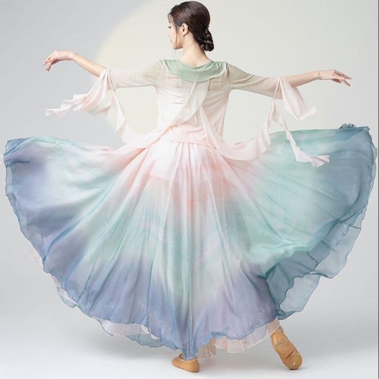 社交 ダンス ドレス 秋冬新作 ラテン グラデーションロングスカート 社交ダンス衣装
