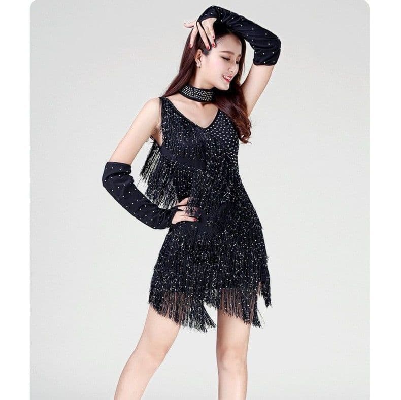 社交 ダンス ドレス ラテン フリンジ ワンピース 3点セット 社交ダンス衣装