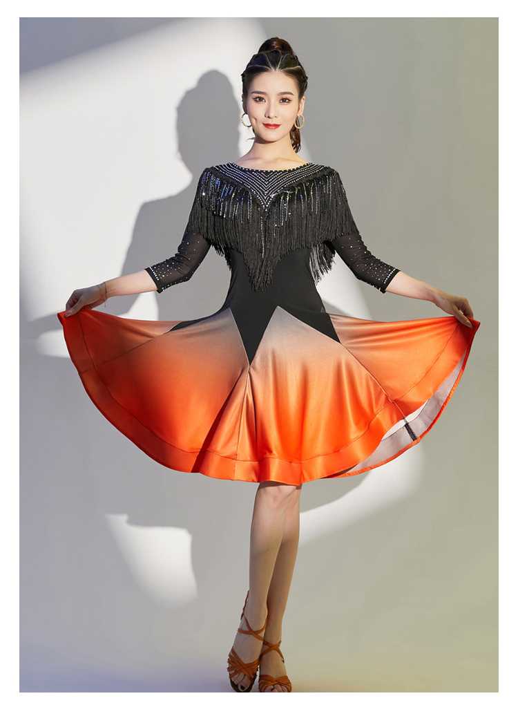 社交 ダンス ドレス フリンジ グラデーション ラテンワンピース