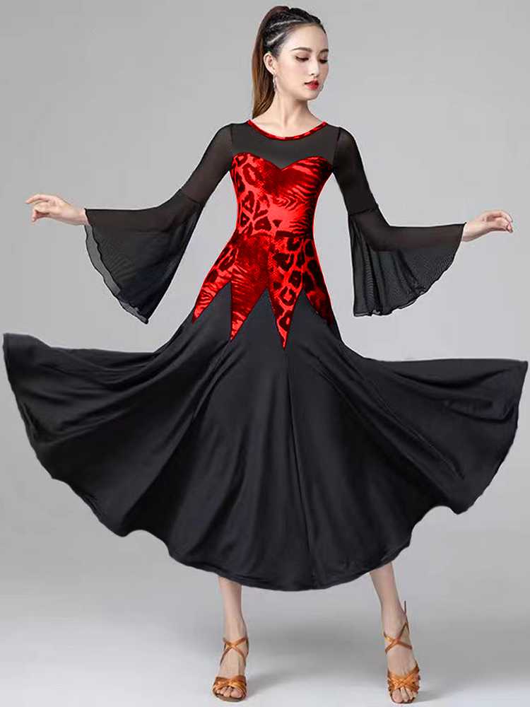 社交 ダンス ドレス 華麗なフレアスリーブラテンドレス