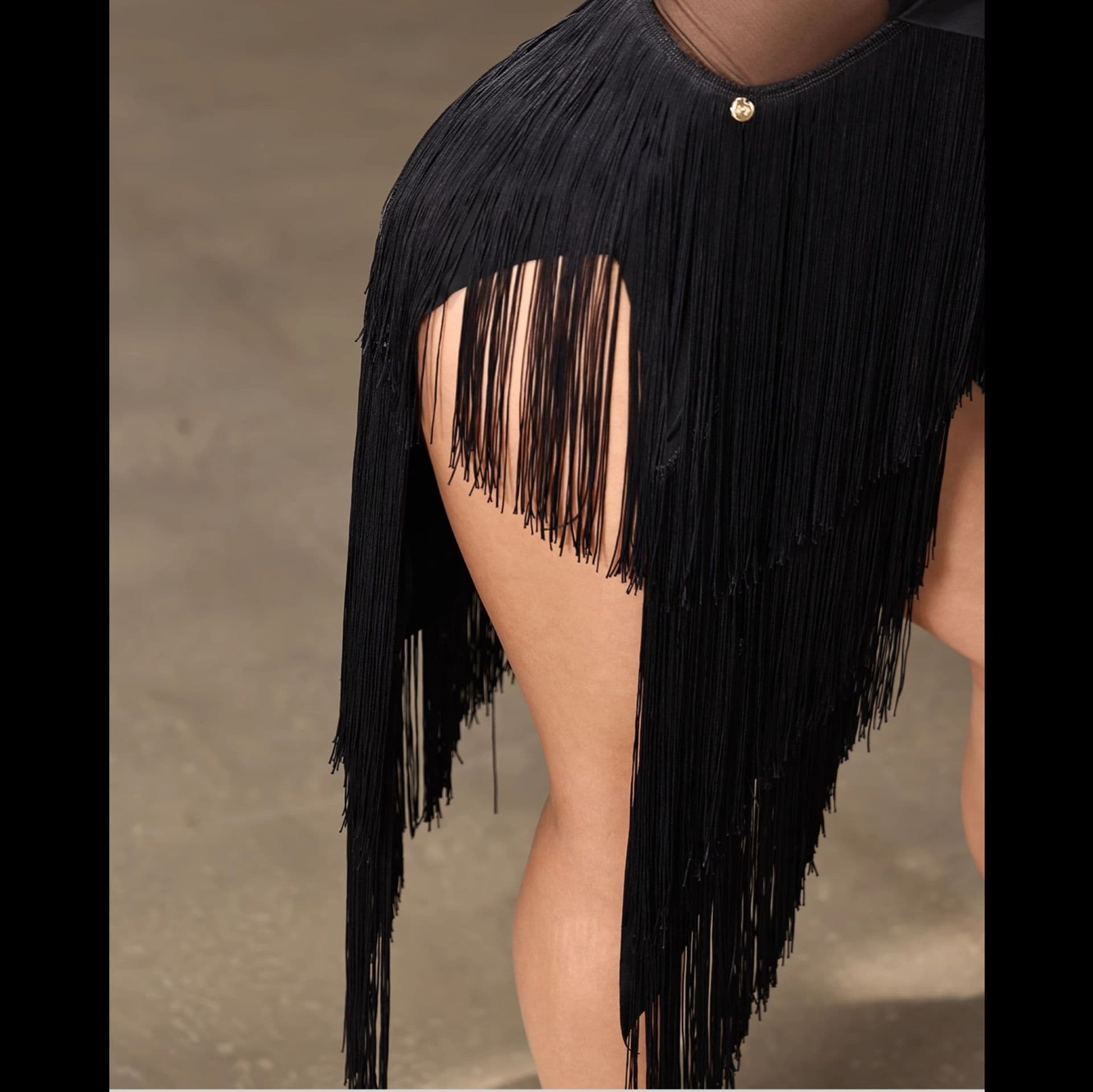 社交 ダンス ドレス 華麗なる房飾り非対称袖社交ダンス衣装