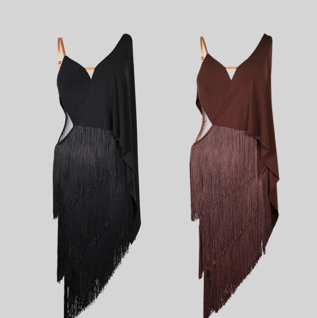 社交 ダンス ドレス 華麗なる房飾り非対称袖社交ダンス衣装