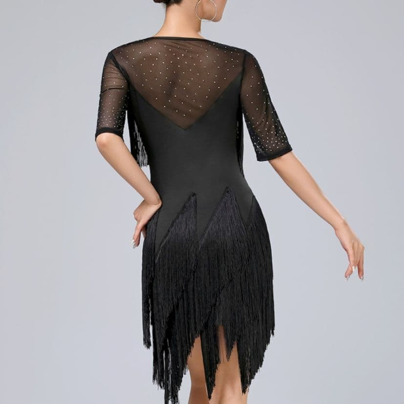 社交 ダンス ドレス フリンジ多層デザイン五分袖社交ダンスドレス