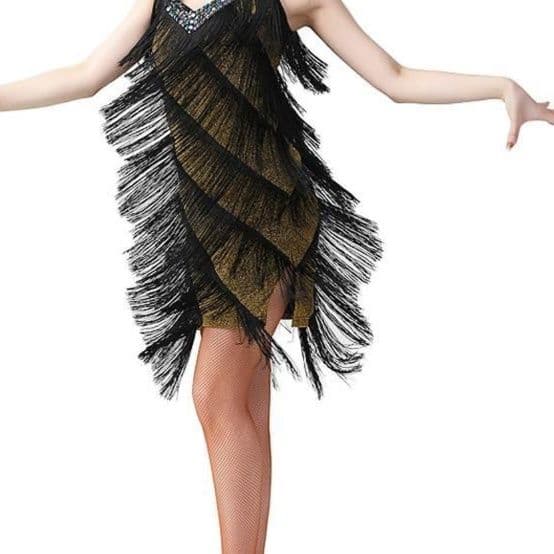 社交 ダンス ドレス 多層フリンジ装飾ホルターネック社交ダンスドレス