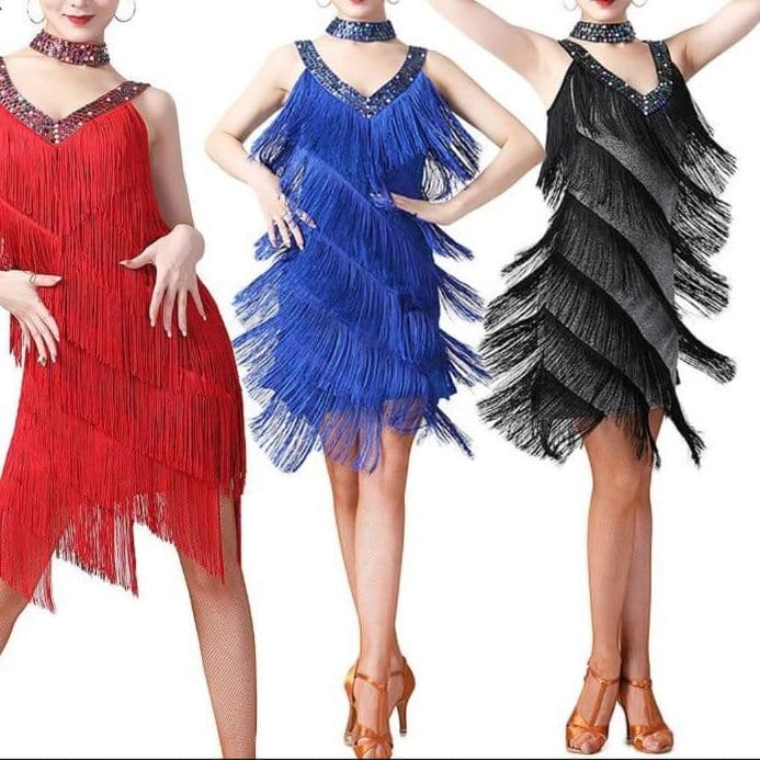 社交 ダンス ドレス 多層フリンジ装飾ホルターネック社交ダンスドレス