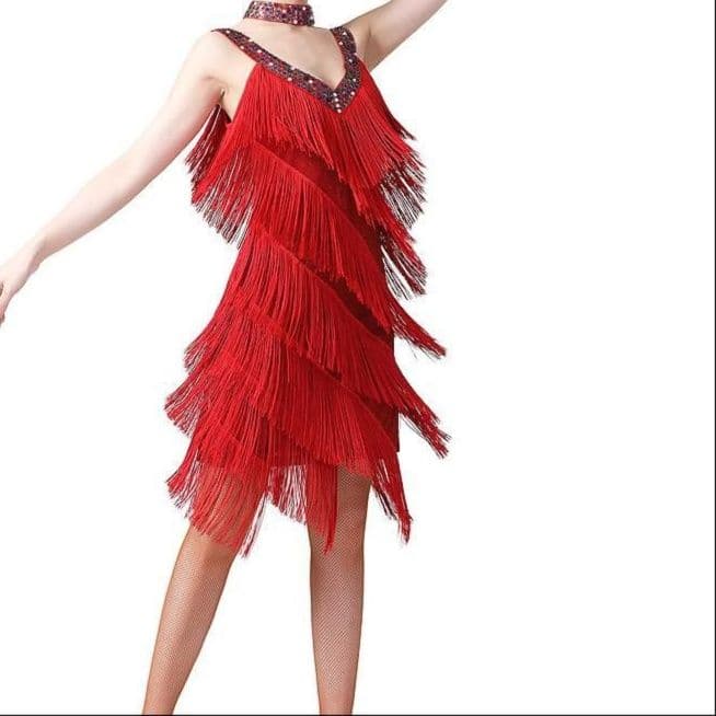 社交 ダンス ドレス 多層フリンジ装飾ホルターネック社交ダンスドレス