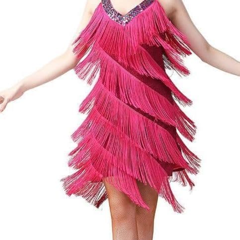 社交 ダンス ドレス 多層フリンジ装飾ホルターネック社交ダンスドレス