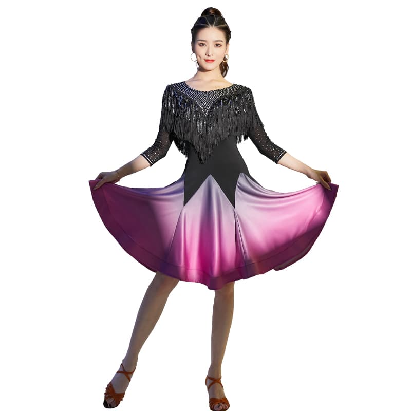 社交 ダンス ドレス フリンジ グラデーション ラテンワンピース