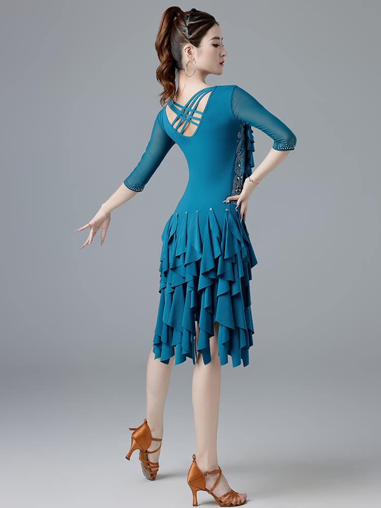 社交 ダンス ドレス 華麗なる重ね段フリルラテンドレス