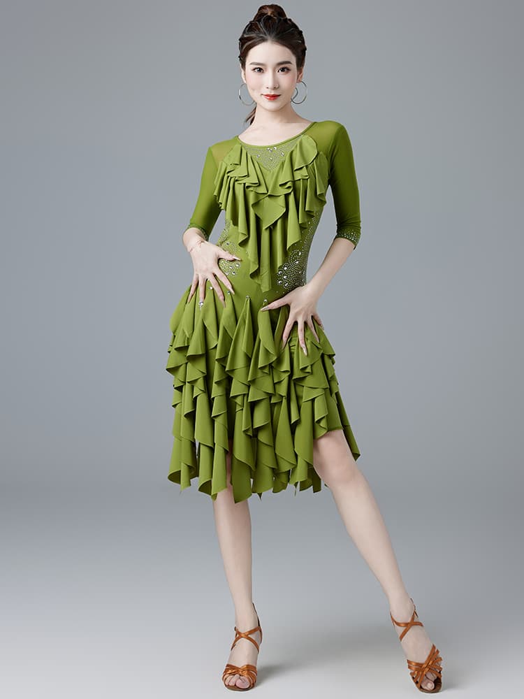 社交 ダンス ドレス 華麗なる重ね段フリルラテンドレス