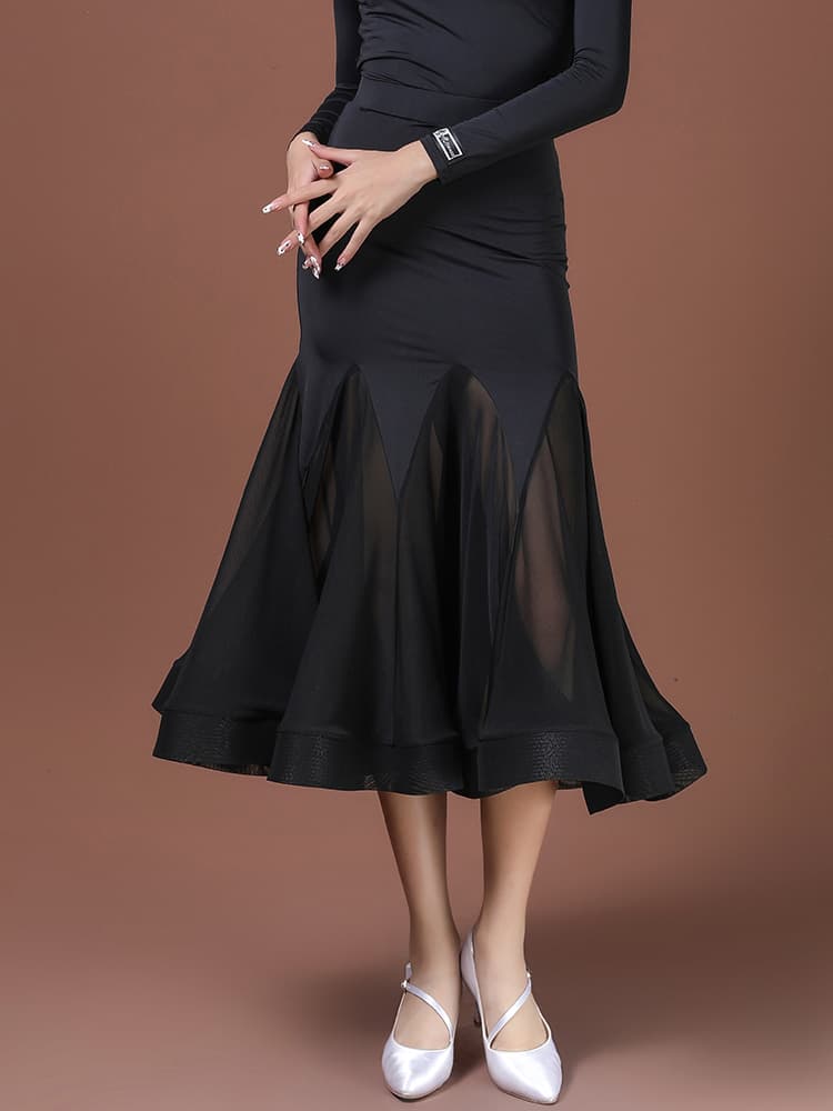 社交 ダンス ドレス 社交ダンス 優美な裾広がりメッシュ社交ダンスドレス