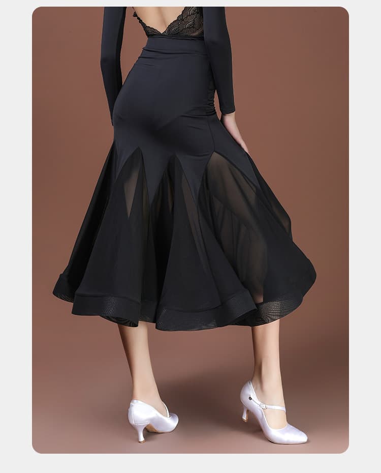 社交 ダンス ドレス 社交ダンス 優美な裾広がりメッシュ社交ダンスドレス