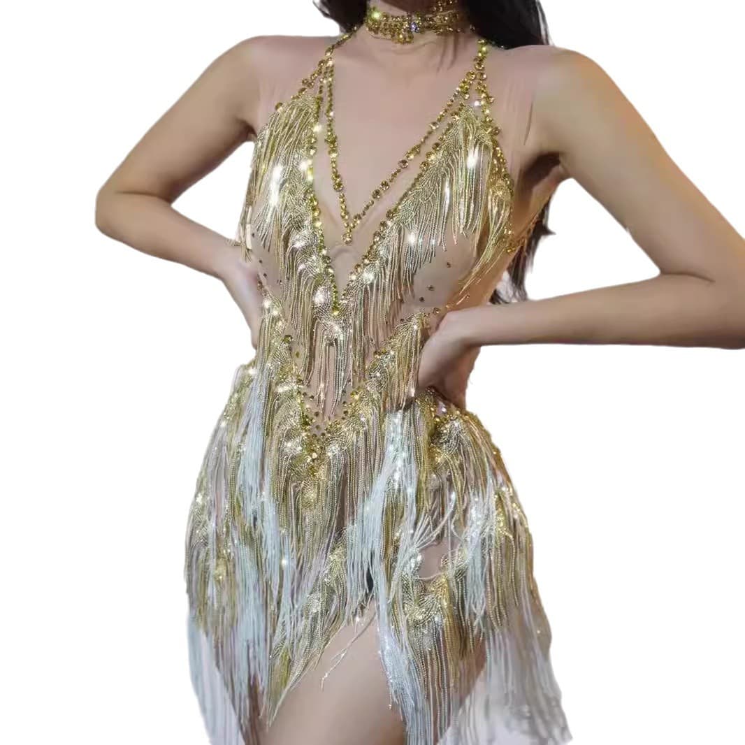 ダンス ドレス 流星きらめく優美なフリンジドレス