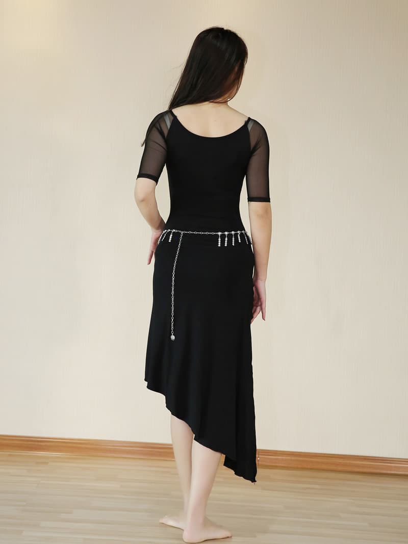 社交ダンス ドレス ジャズ 非対称シルエット メッシュ アシンメトリー ワンピース