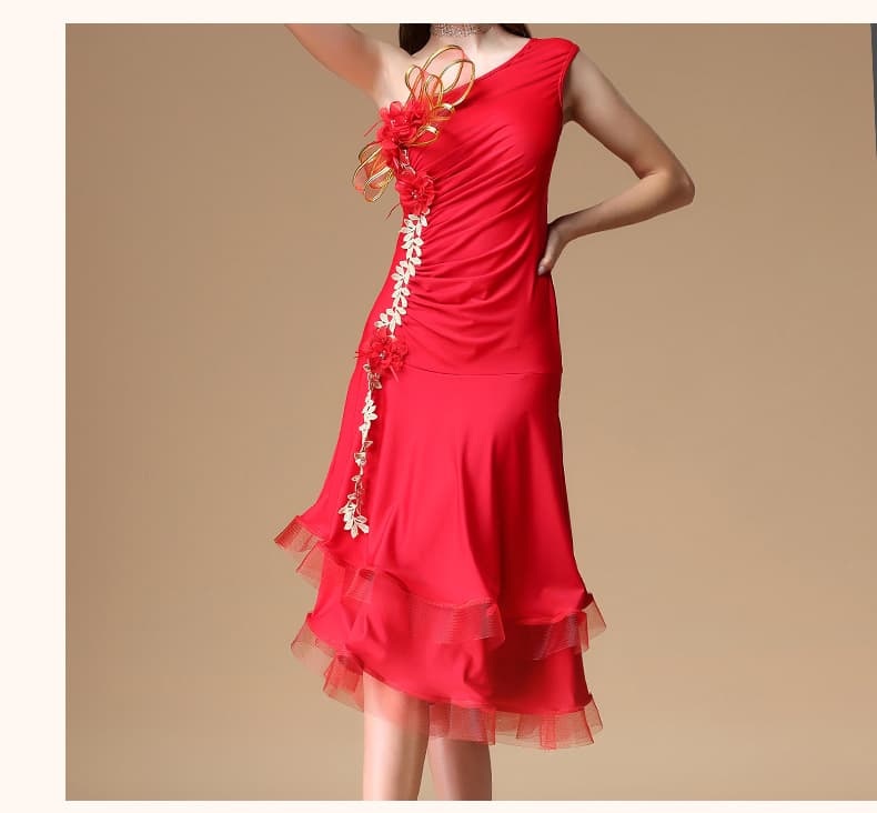 ダンス ドレス 優美な花飾り付きラテンドレス