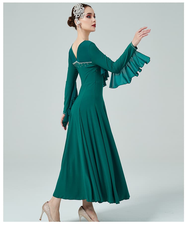 社交 ダンス ドレス 社交ダンス 優雅なフリル袖付きロングドレス