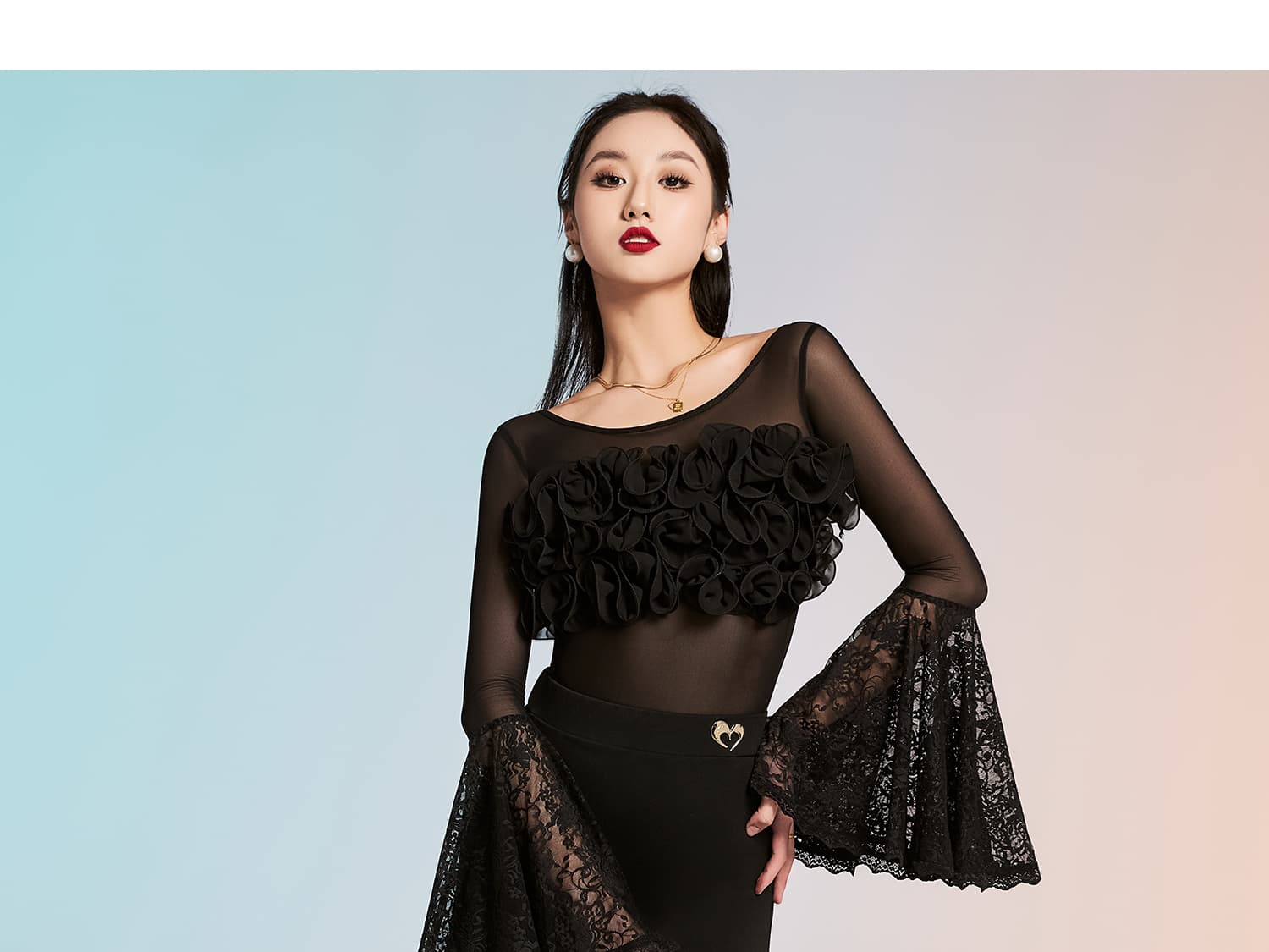 社交 ダンス ドレス 社交ダンス シックな花飾り付き舞踏会ドレス