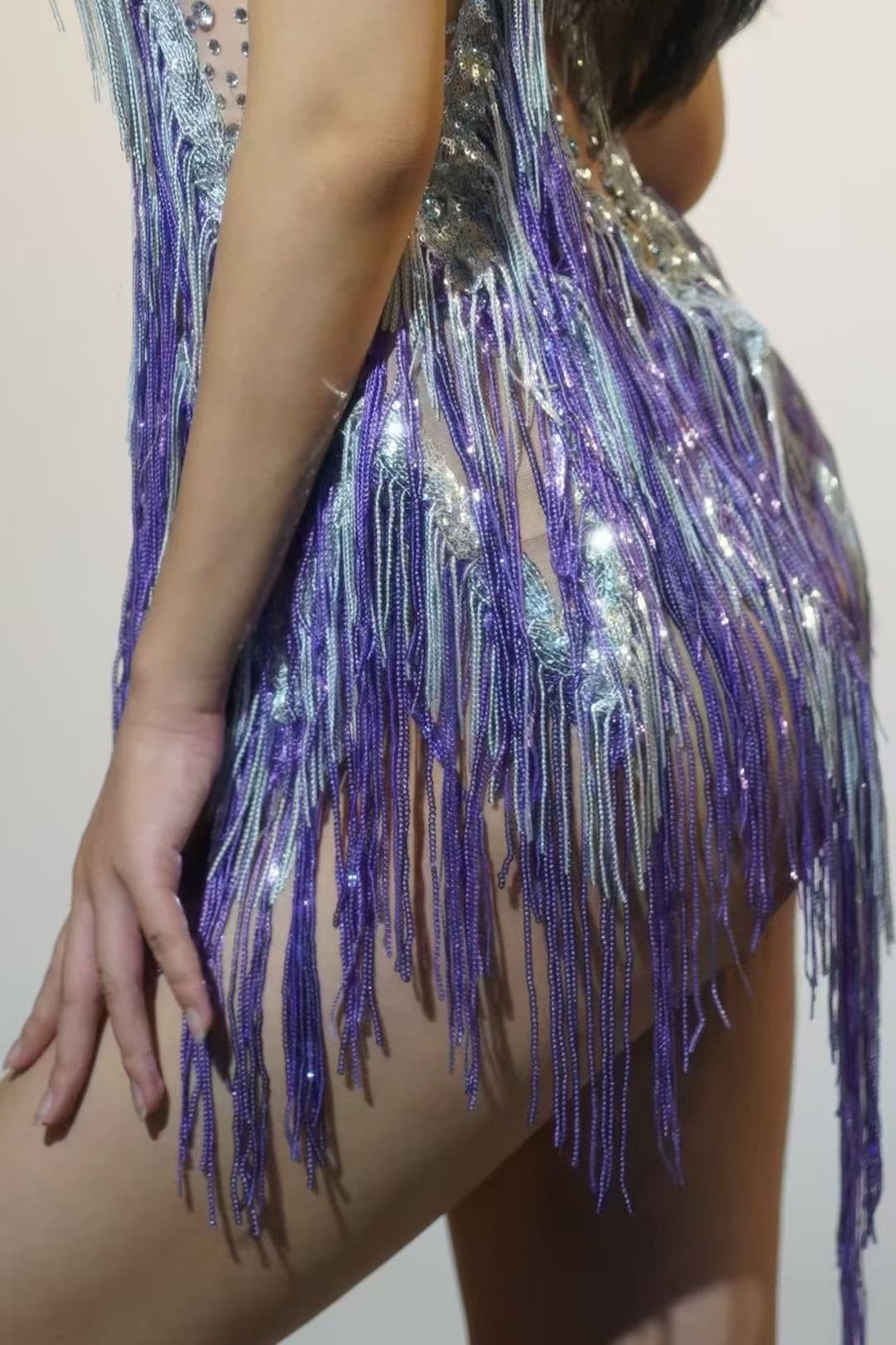 ダンス ドレス 流星きらめく優美なフリンジドレス
