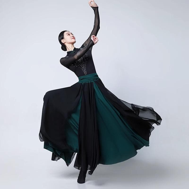 社交 ダンス ドレス 煌めきツートーンフレアドレス