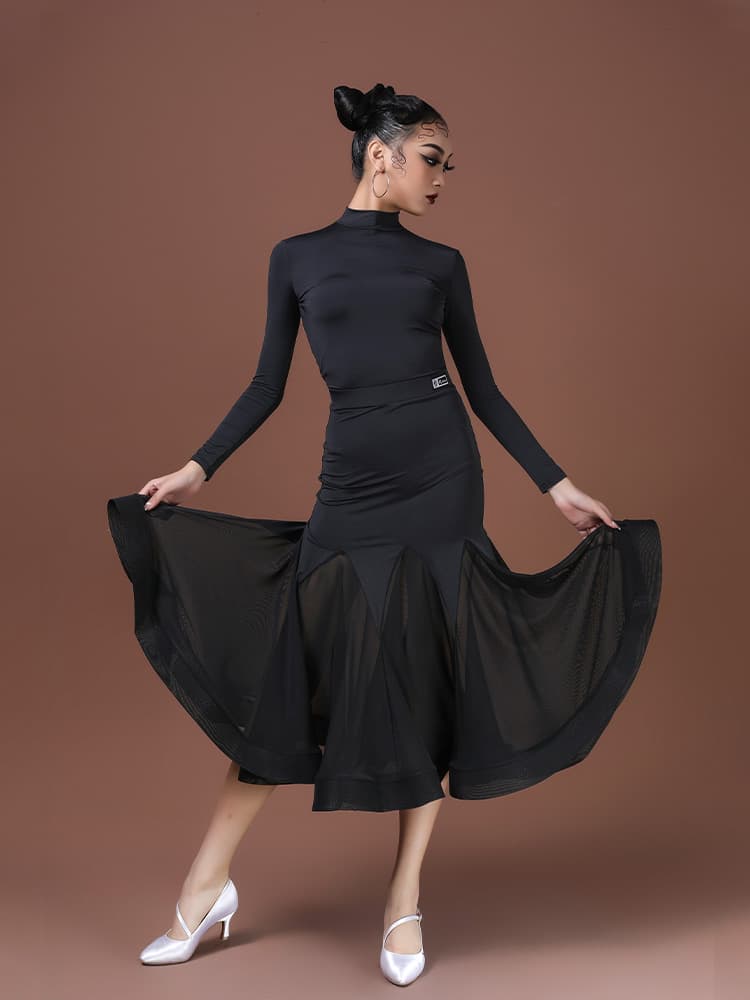 社交 ダンス ドレス 社交ダンス 優美な裾広がりメッシュ社交ダンスドレス