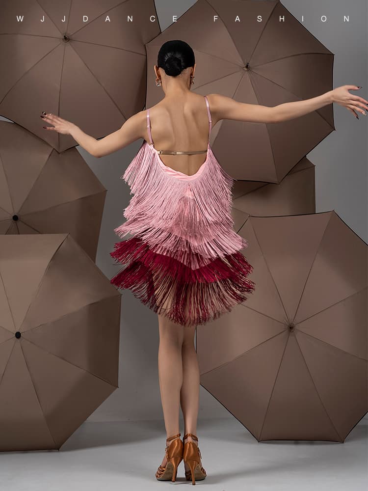 社交 ダンス ドレス 優美な流れフリンジドレス