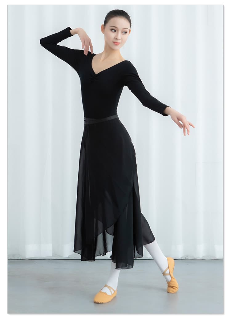 ダンス ドレス 優美なラップスカート付きレッスン着