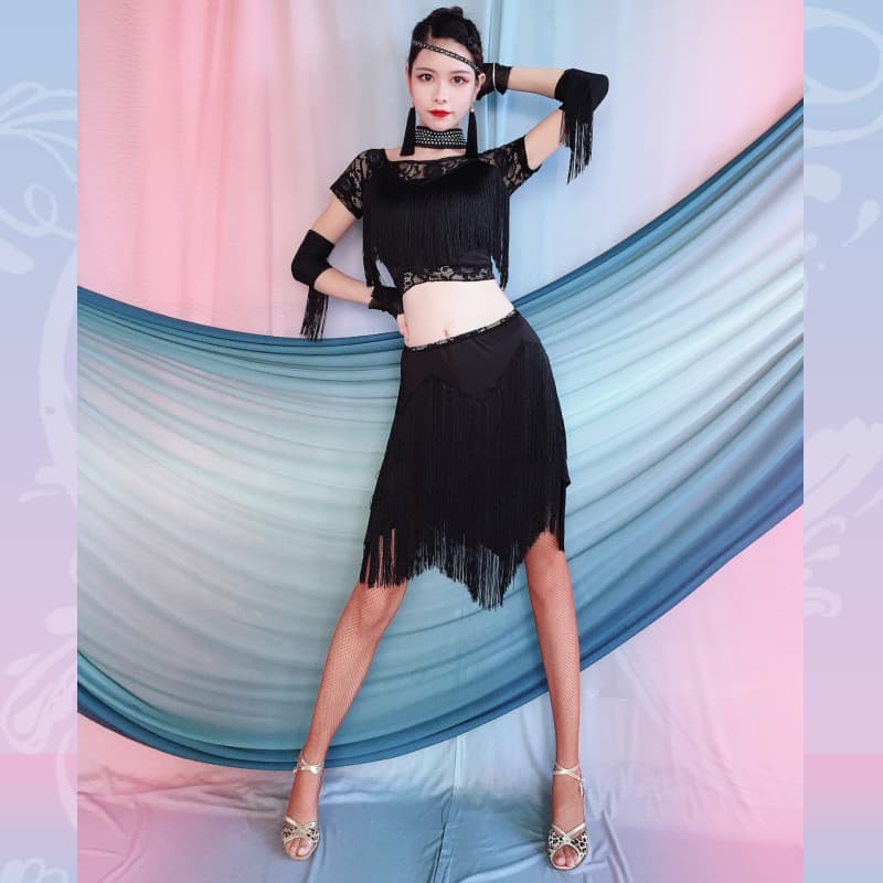 ダンス ドレス 優美な流れタッセルレースドレス