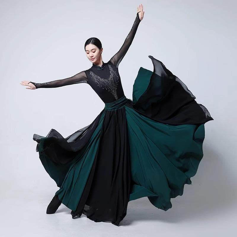 社交 ダンス ドレス 煌めきツートーンフレアドレス