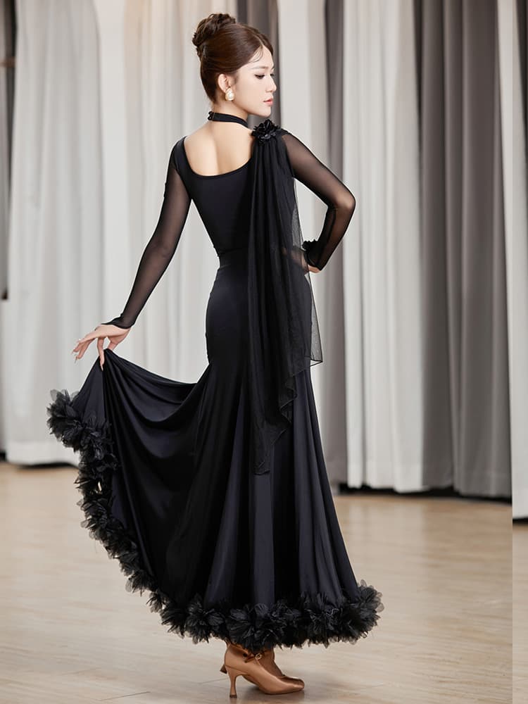 社交 ダンス ドレス 社交ダンス 優雅な舞踏会ドレープショルダードレス