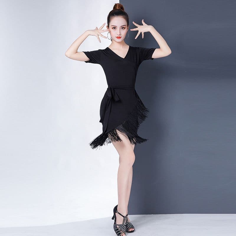 社交 ダンス ドレス 流麗フリンジラップドレス