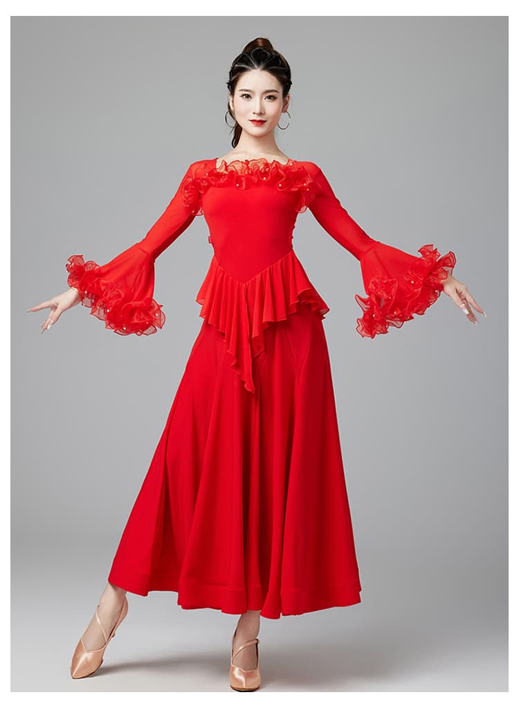 社交 ダンス ドレス 社交ダンス 優雅な舞姿 フレアスリーブ 社交ダンスドレス