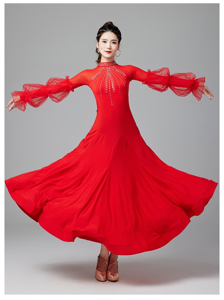 社交 ダンス ドレス 社交ダンス 舞踏会華麗装飾 流れるスカート社交ドレス