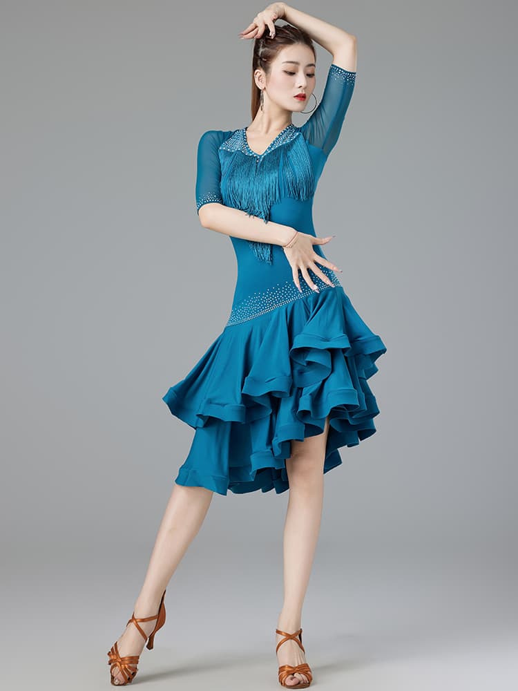社交 ダンス ドレス フリンジ装飾 情熱の舞ワンピース