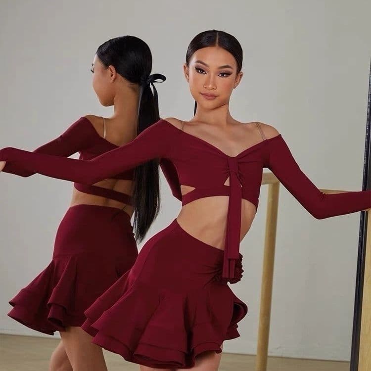 ダンス ドレス オフショルダーフリル カットアウト ダンスドレス