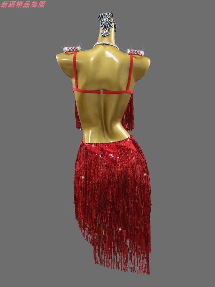 社交 ダンス ドレス 煌めき流れるフリンジドレス