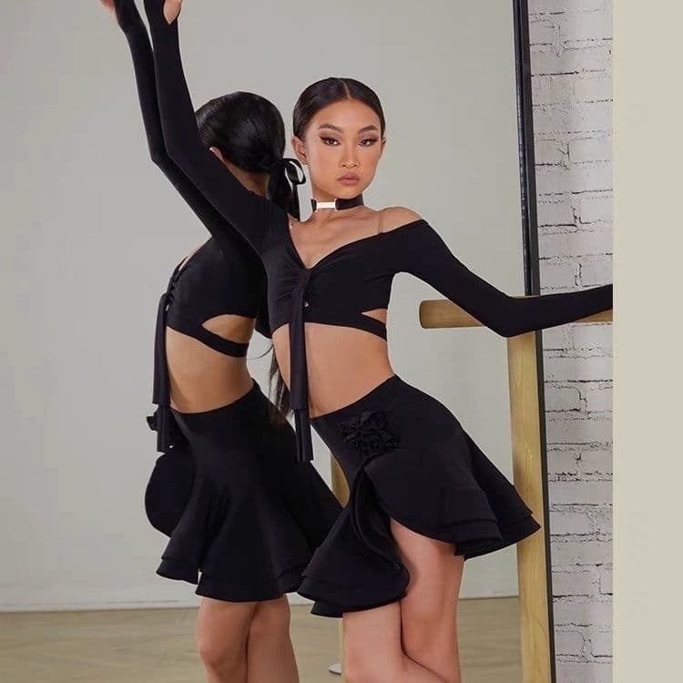 ダンス ドレス オフショルダーフリル カットアウト ダンスドレス
