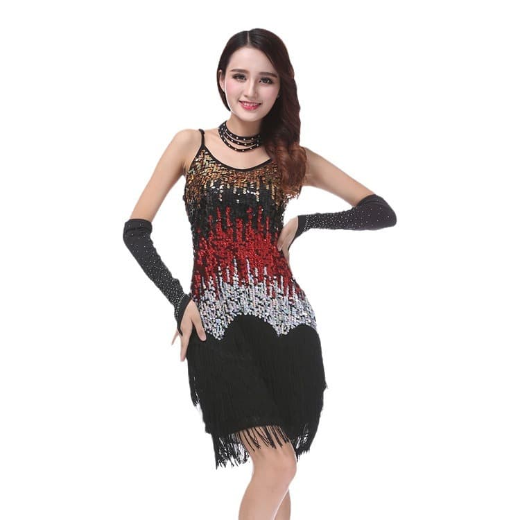 エレガントバレエ スパンコール輝く 華やかフリンジドレス