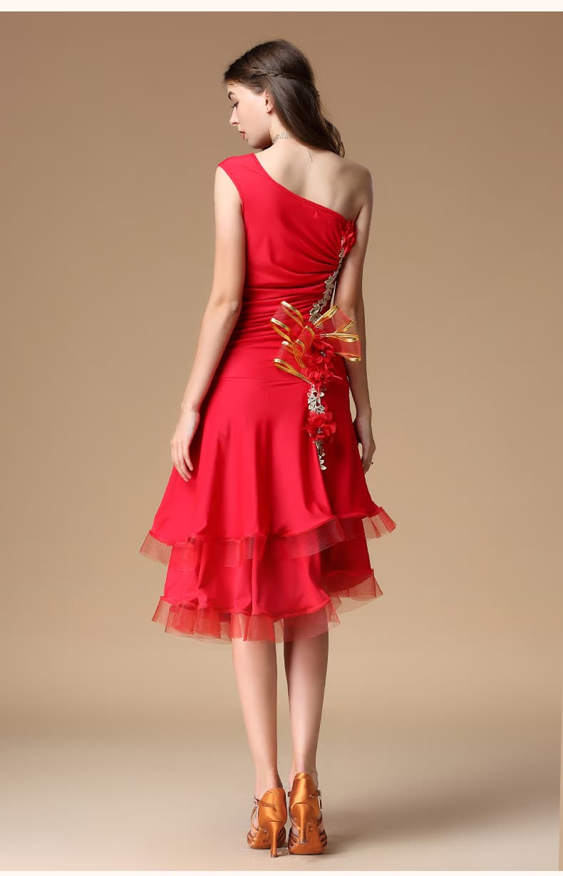 ダンス ドレス 優美な花飾り付きラテンドレス