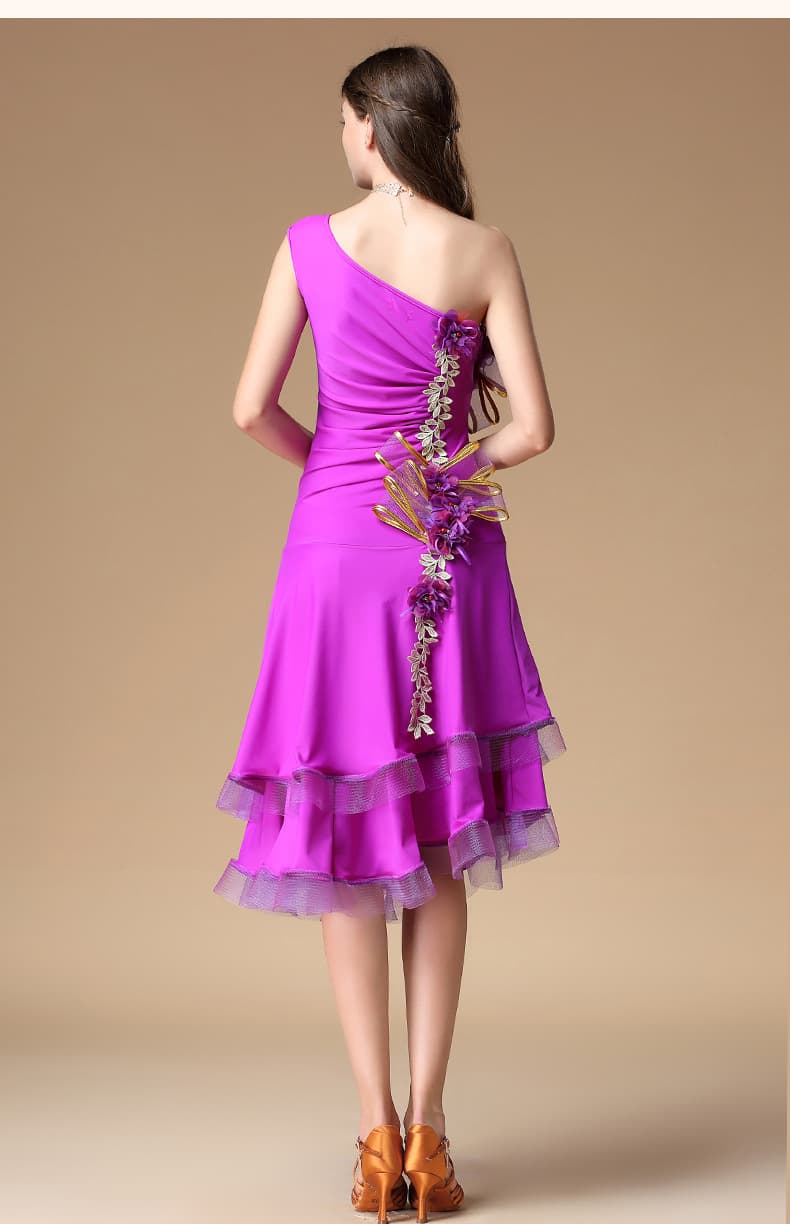 ダンス ドレス 優美な花飾り付きラテンドレス