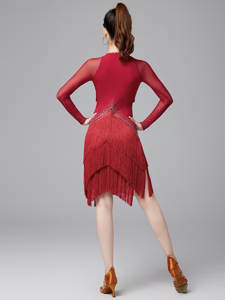 社交 ダンス ドレス 煌めき流れるフリンジラテンドレス