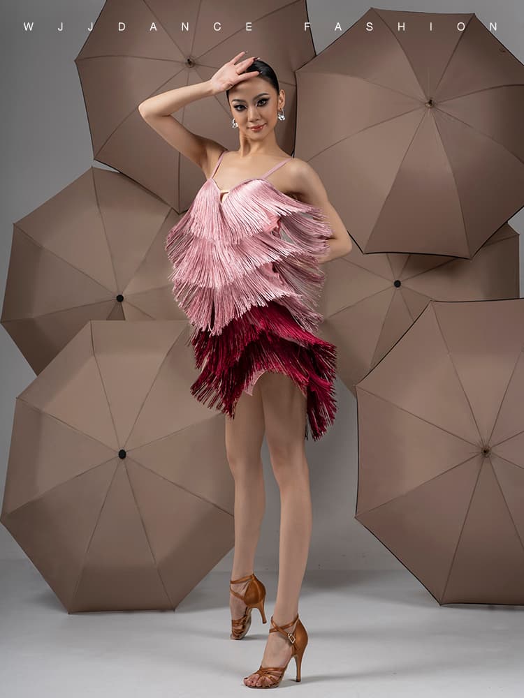 社交 ダンス ドレス 優美な流れフリンジドレス