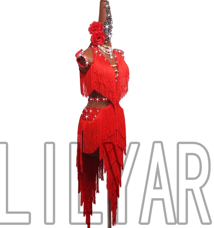 社交 ダンス ドレス 情熱の花びら フリンジドレス