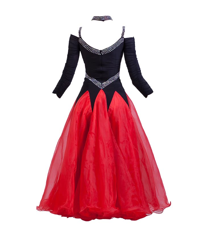 社交 ダンス ドレス 華麗なオフショルダーパフォーマンスドレス