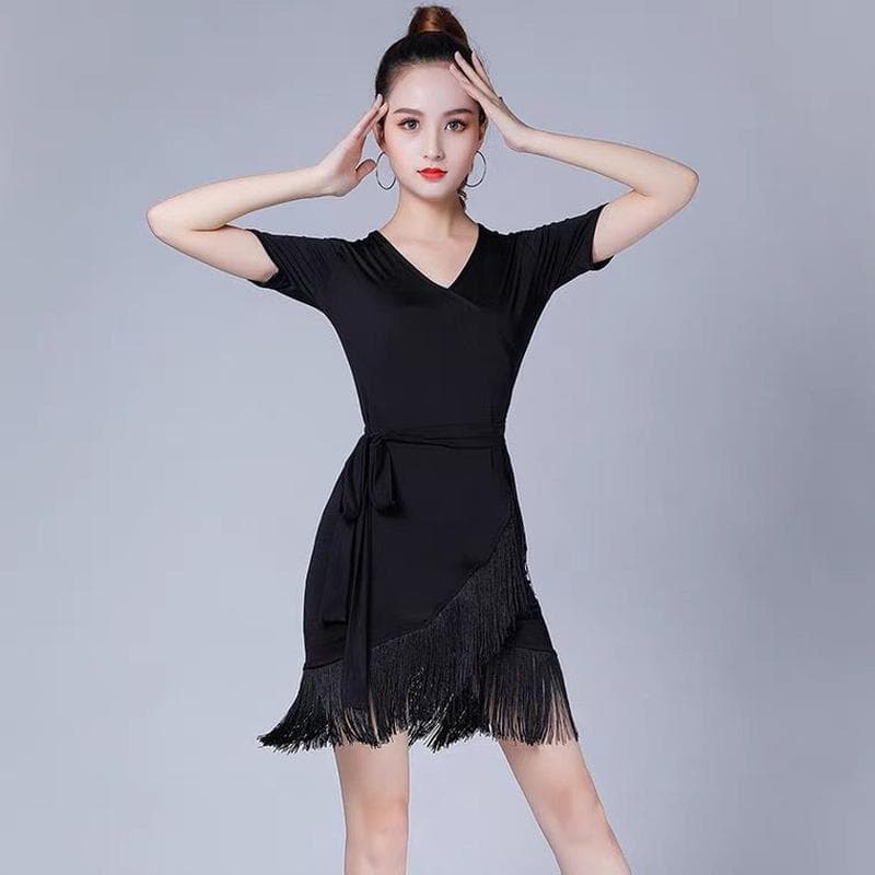 社交 ダンス ドレス 流麗フリンジラップドレス