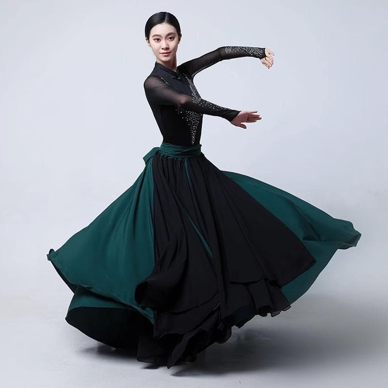 社交 ダンス ドレス 煌めきツートーンフレアドレス