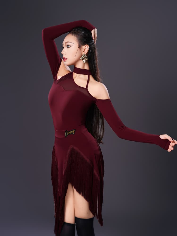 社交 ダンス ドレス 優美フリンジホルターネックドレス